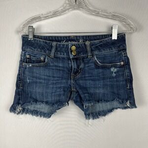 Y2K American Eagle Artist Denim Short Shorts Micro Mini Low Rise Cutoffs Sz 2